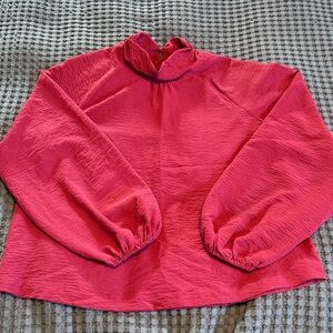 Evereve Dark Fuschia Long Sleeve Blouse with Raglan Puff Sleeves